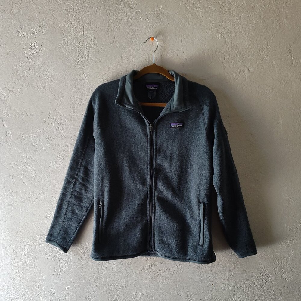 Patagonia thick fleece, blue, one upper arm pocket, size large